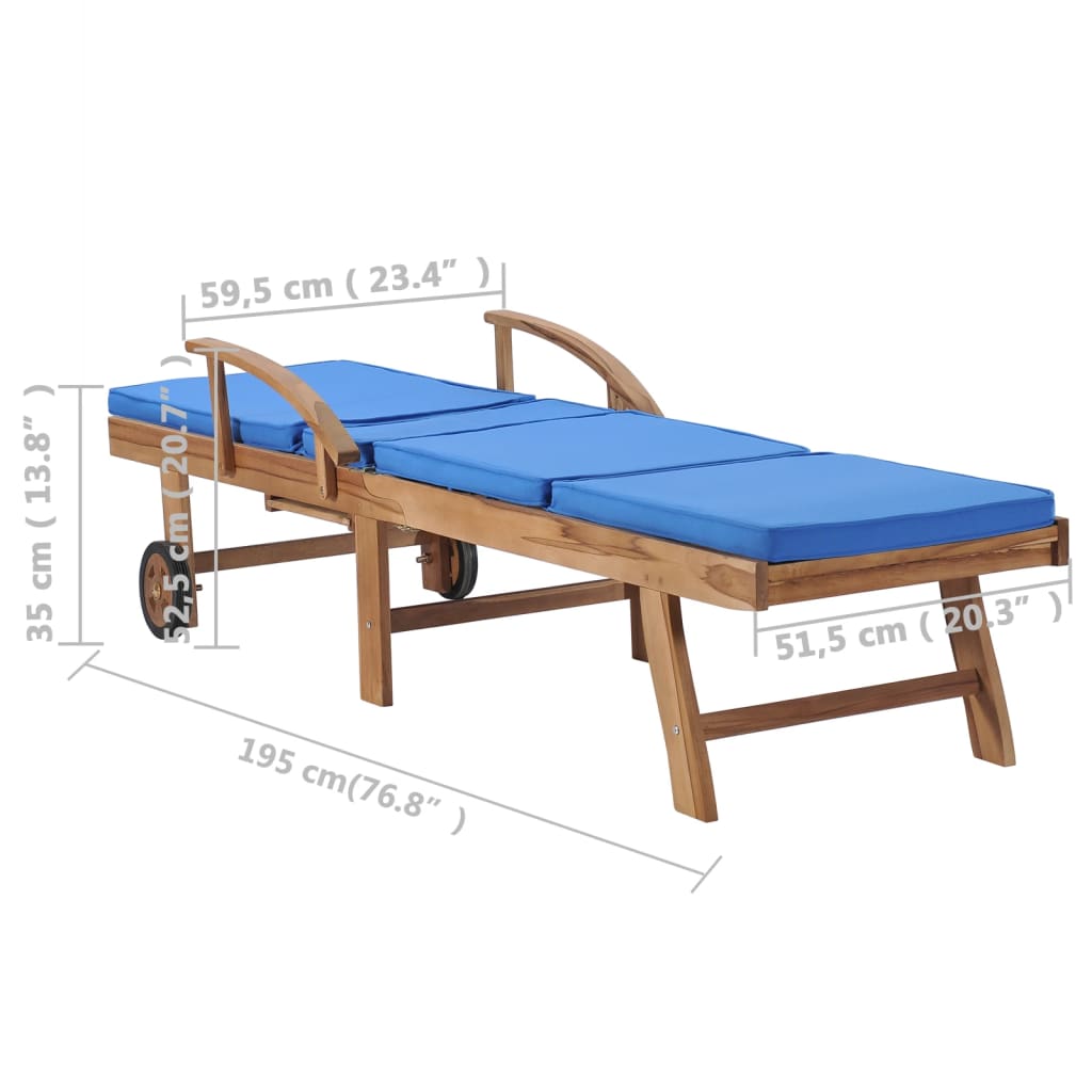 vidaXL Sun Loungers with Cushions 2 pcs Solid Teak Wood Blue