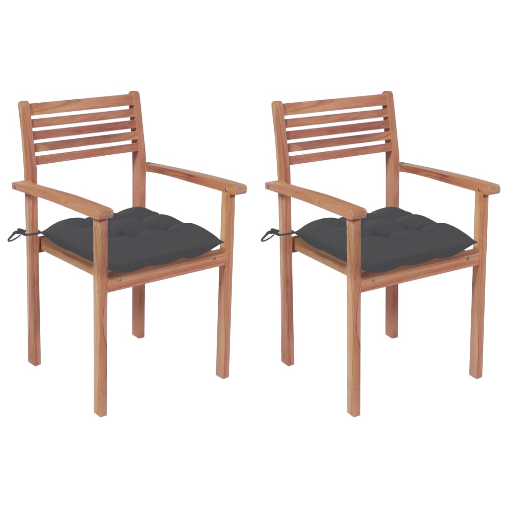 vidaXL Patio Chairs 2 pcs with Anthracite Cushions Solid Teak Wood