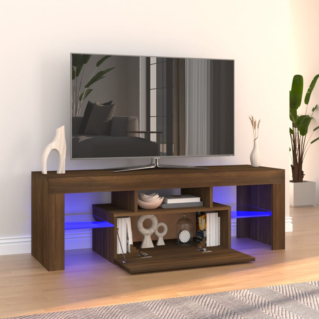 vidaXL TV Stand with LED Lights Brown Oak 47.2"x13.8"x15.7"