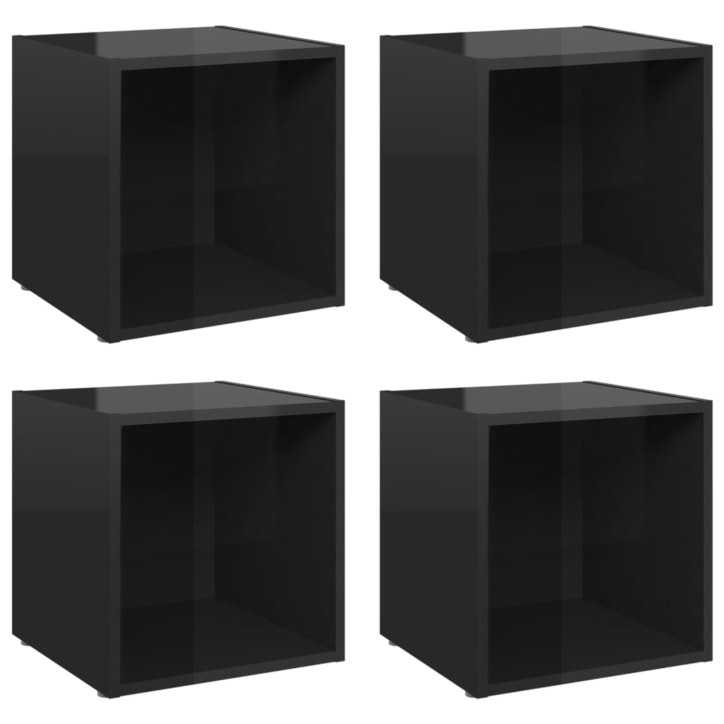 vidaXL TV Stands 4 pcs High Gloss Black 14.6"x13.8"x14.6" Engineered Wood