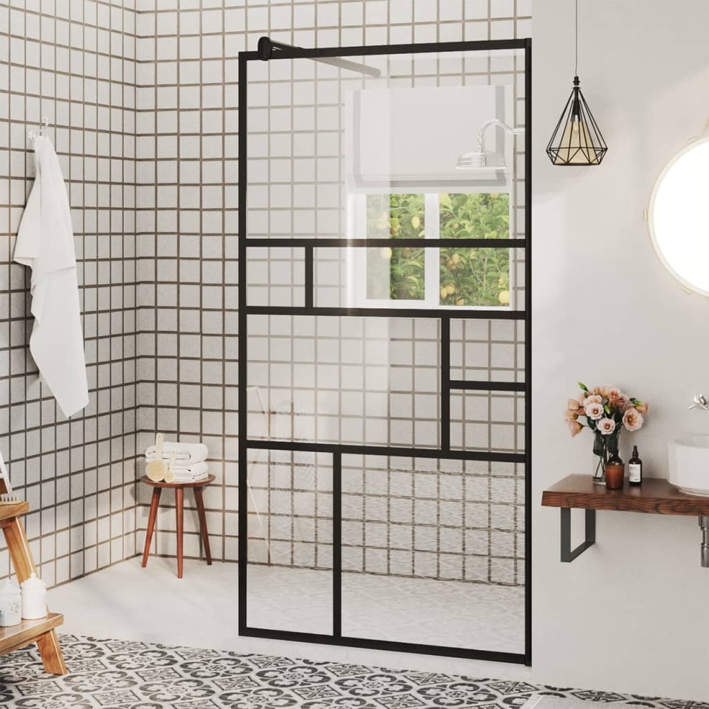 vidaXL Walk-in Shower Wall with Clear ESG Glass 31.5"x76.8" Black
