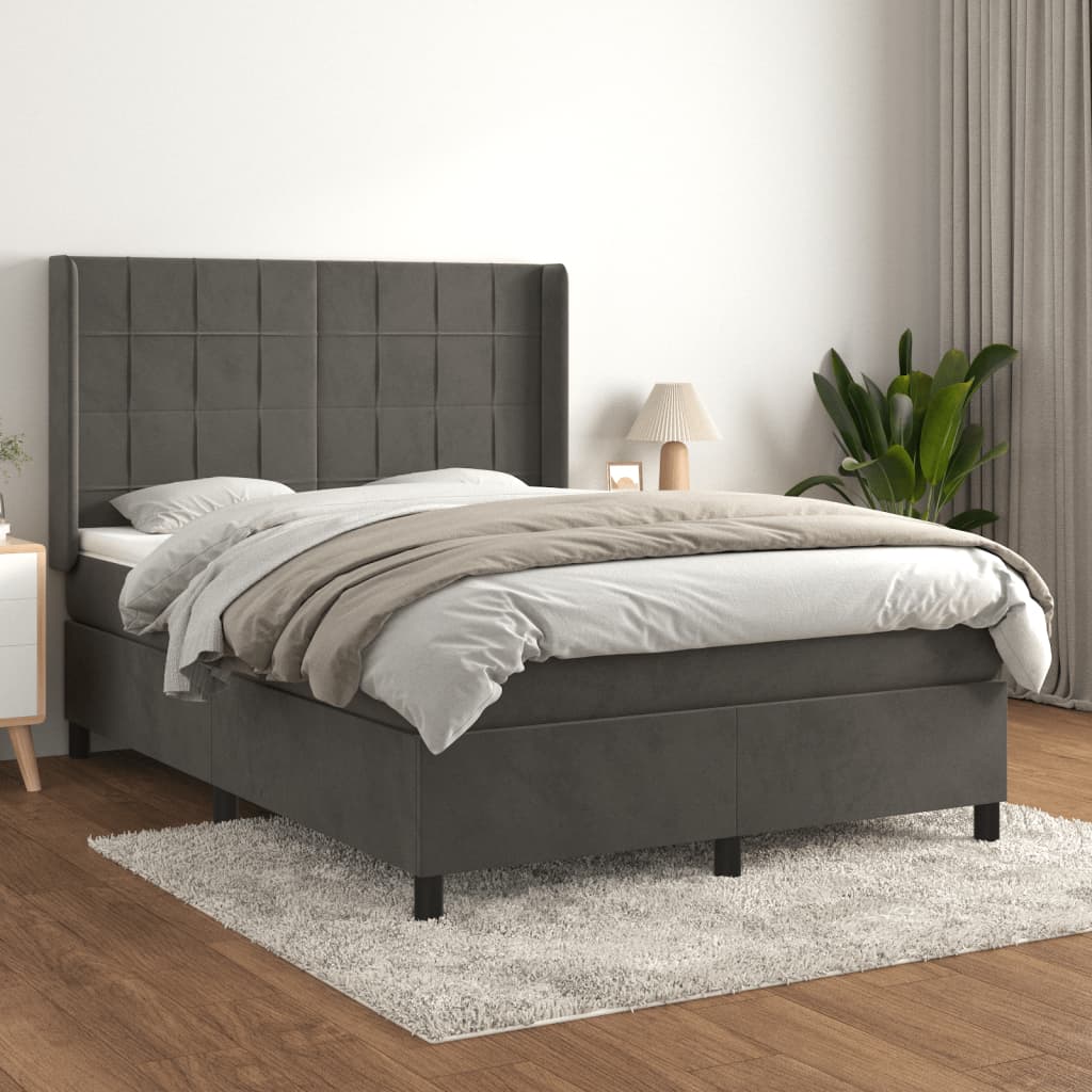 vidaXL Box Spring Bed with Mattress Dark Gray Full Velvet