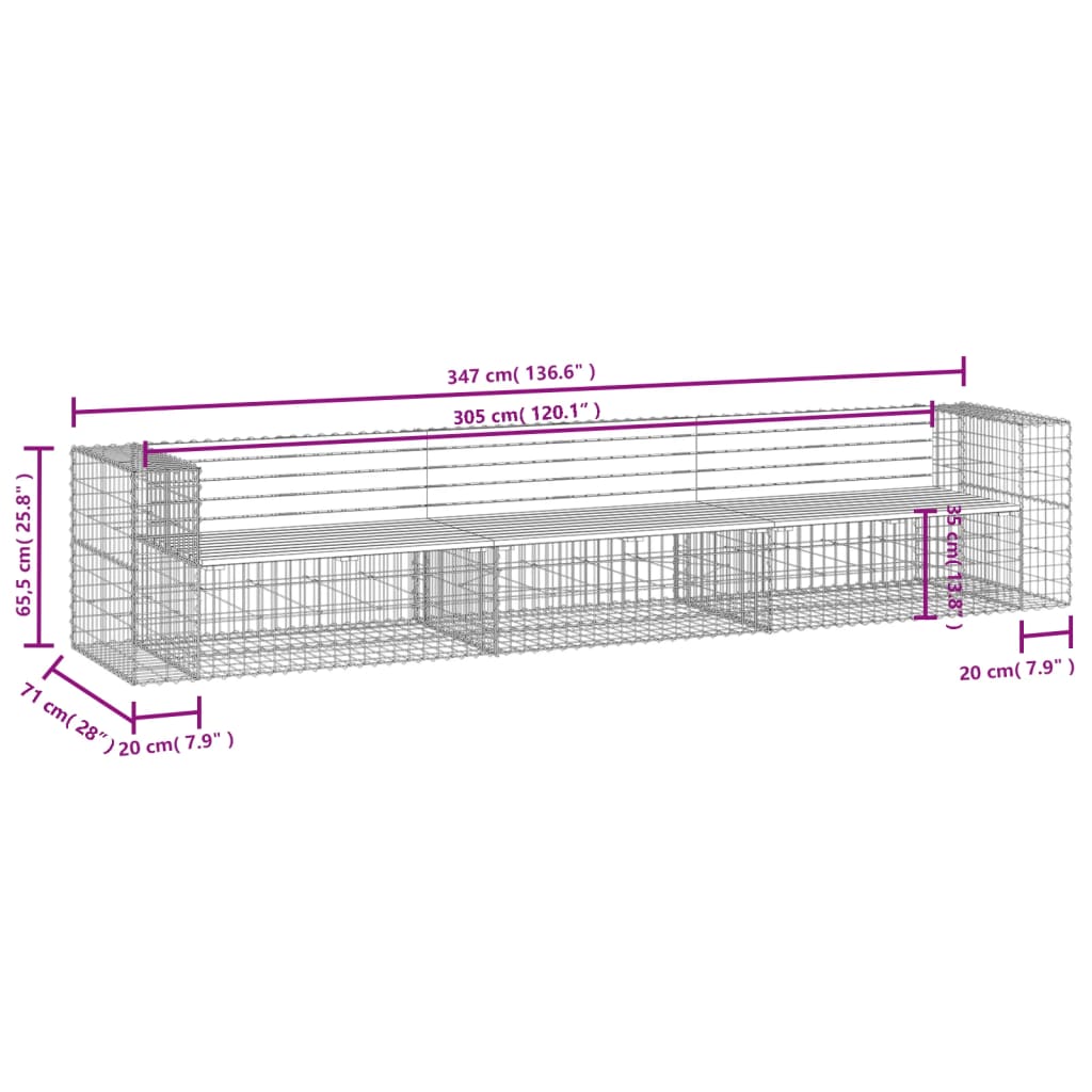 vidaXL Patio Bench Gabion Design 136.6"x28"x25.8" Solid Wood Douglas