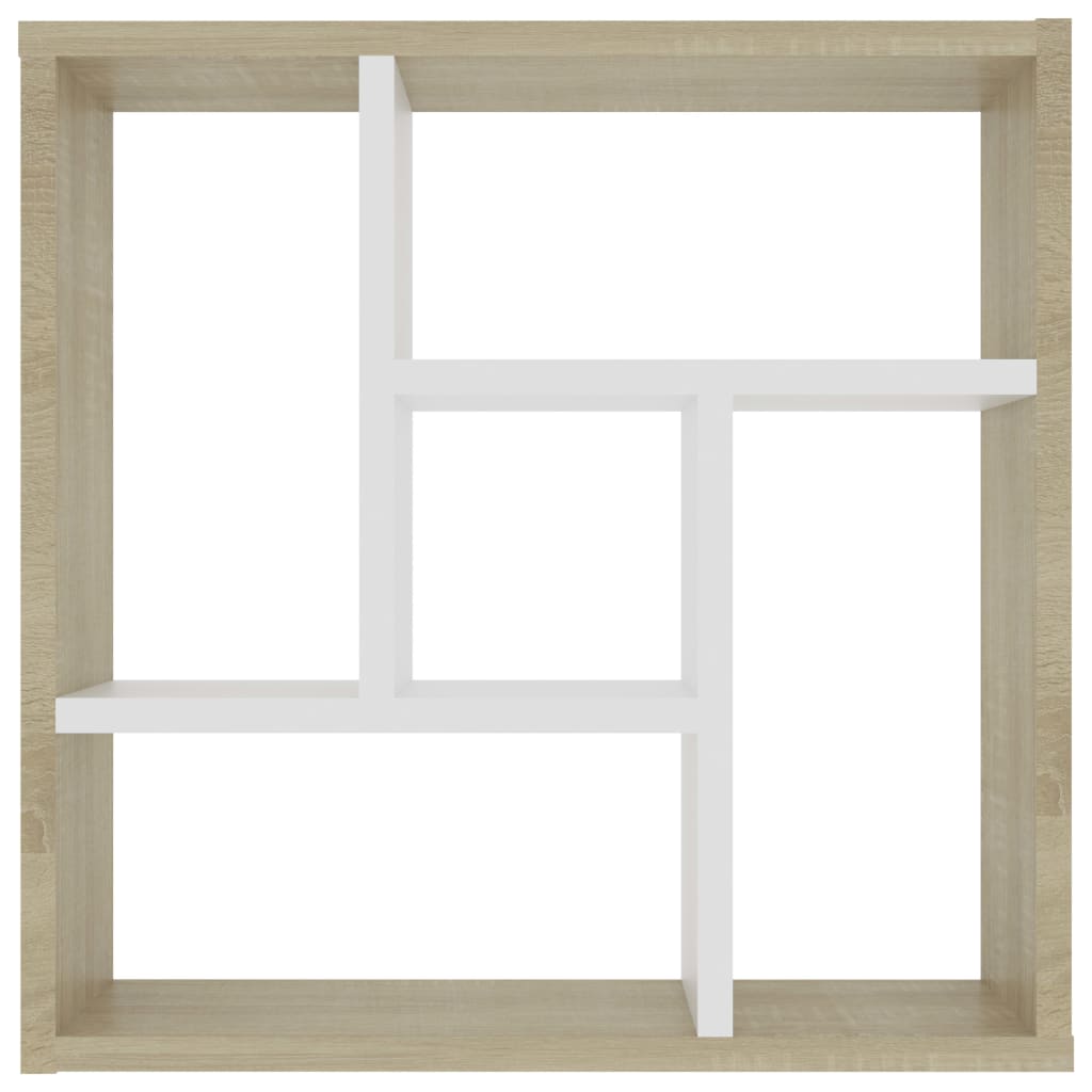vidaXL Wall Shelf White and Sonoma Oak 17.8"x6.3"x7.8" Chipboard