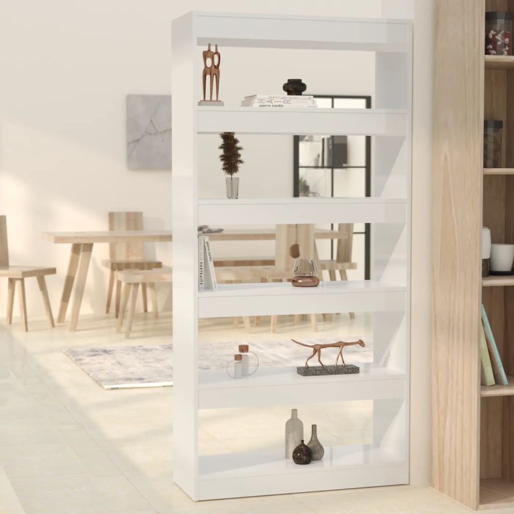 vidaXL Book Cabinet/Room Divider High Gloss White 31.5"x11.8"x65.4" Engineered Wood