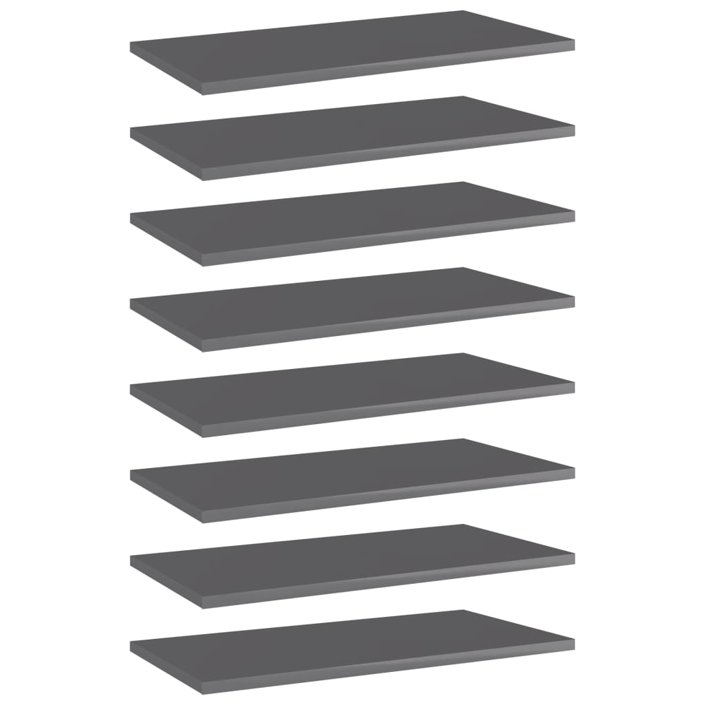 vidaXL Bookshelf Boards 8 pcs High Gloss Gray 23.6"x11.8"x0.6" Chipboard