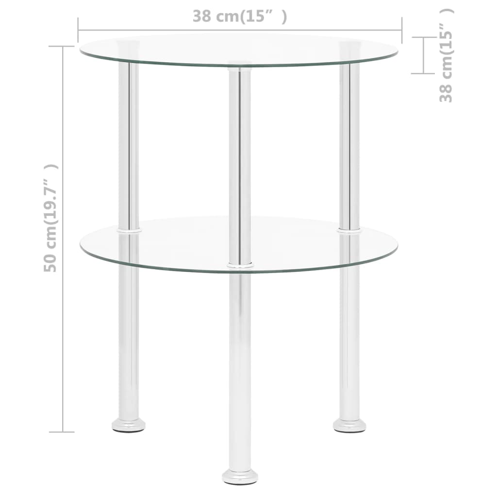 vidaXL 2-Tier Side Table Transparent 15" Tempered Glass