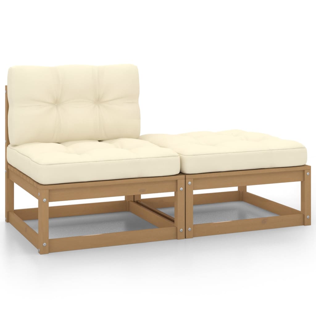 vidaXL 2 Piece Patio Lounge Set Cushions Honey Brown Solid Pinewood