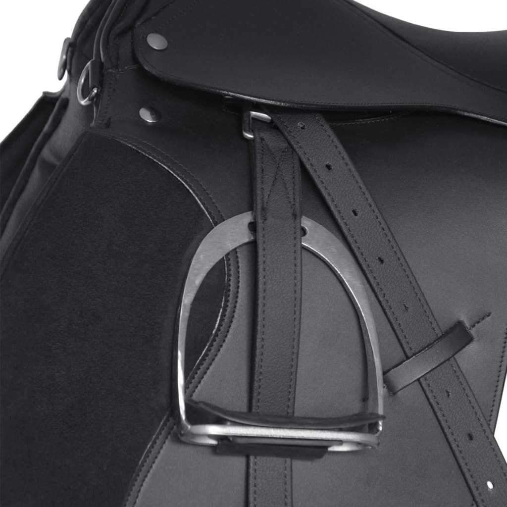 vidaXL Horse Riding Saddle Set 16" Real Leather Black 5.5" 5-in-1