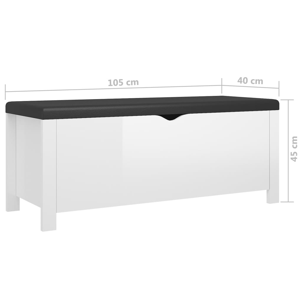 vidaXL Storage Box with Cushion High Gloss White 41.3"x15.7"x17.7" Engineered Wood
