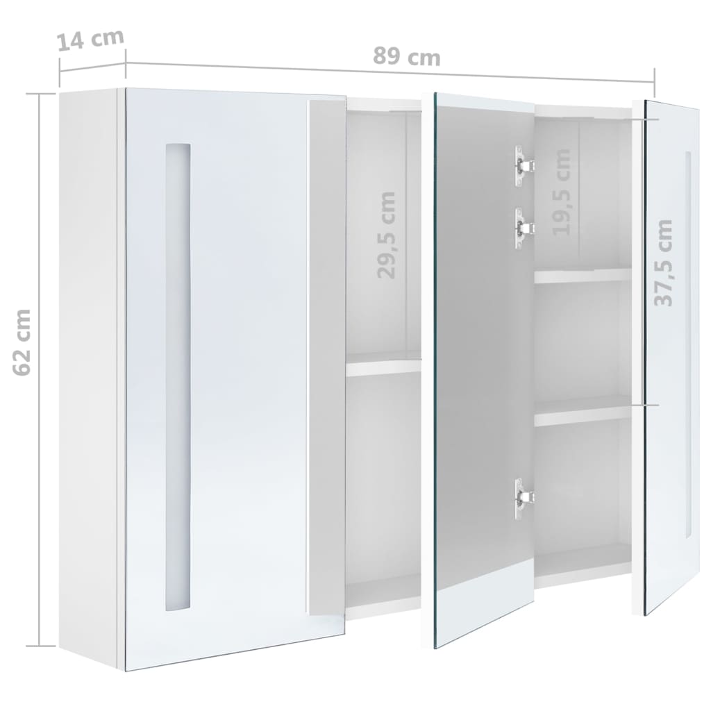 vidaXL LED Bathroom Mirror Cabinet 35"x5.5"x24.4" Shining White