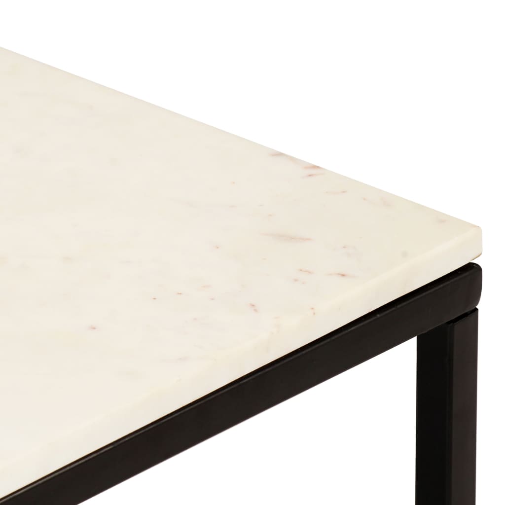 vidaXL Coffee Table White 15.7"x15.7"x13.8" Real Stone with Marble Texture