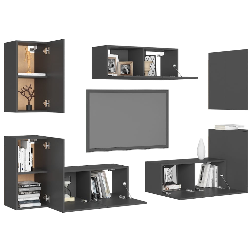 vidaXL 7 Piece TV Cabinet Set Gray Chipboard