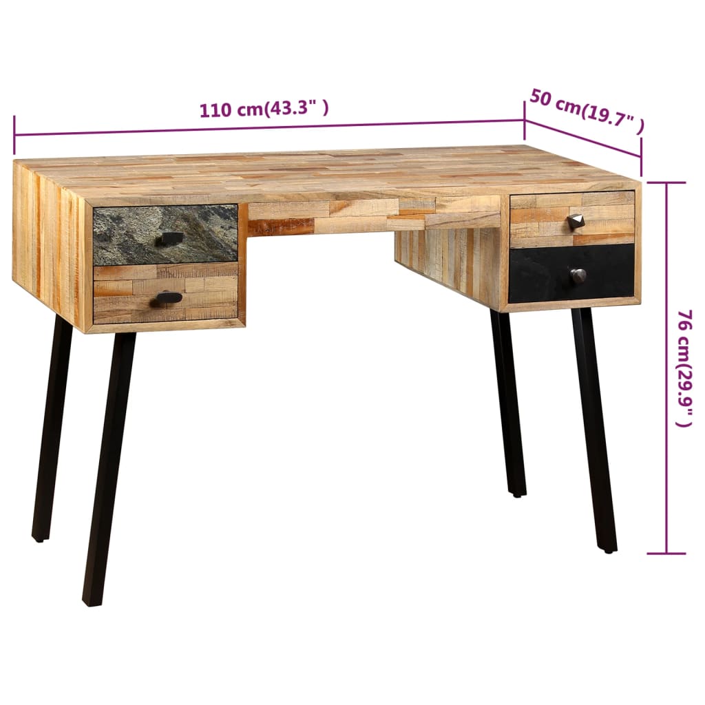 vidaXL Writing Desk Solid Reclaimed Teak 43.3"x19.6"x29.9"