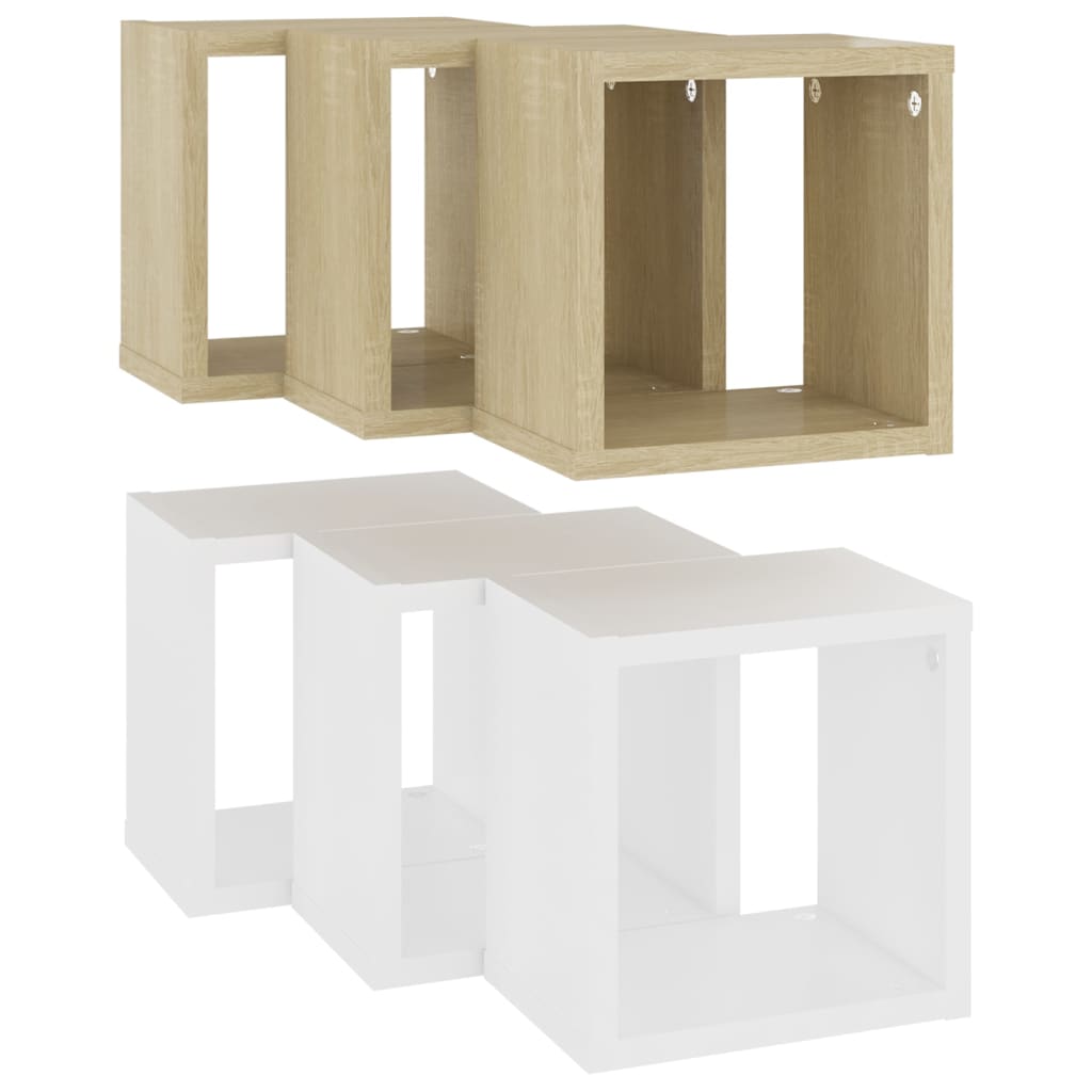 vidaXL Wall Cube Shelves 6 pcs White and Sonoma Oak 8.7"x5.9"x8.7"