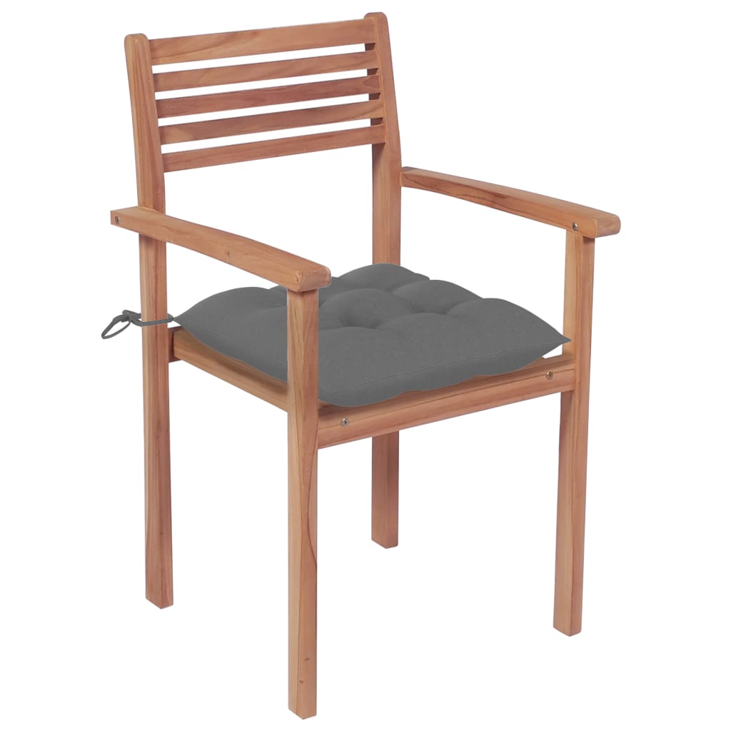 vidaXL Patio Chairs 4 pcs with Gray Cushions Solid Teak Wood
