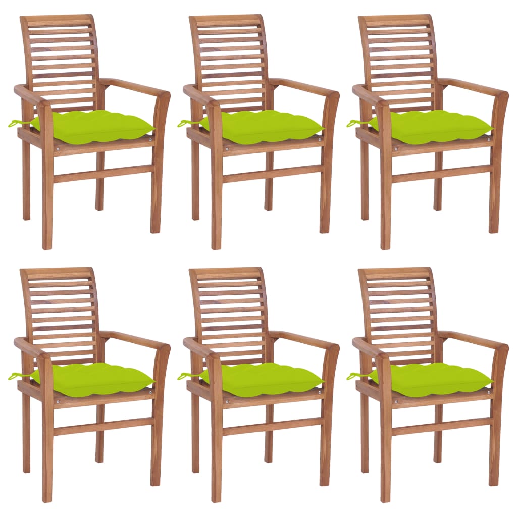 vidaXL Dining Chairs 6 pcs with Bright Green Cushions Solid Teak Wood