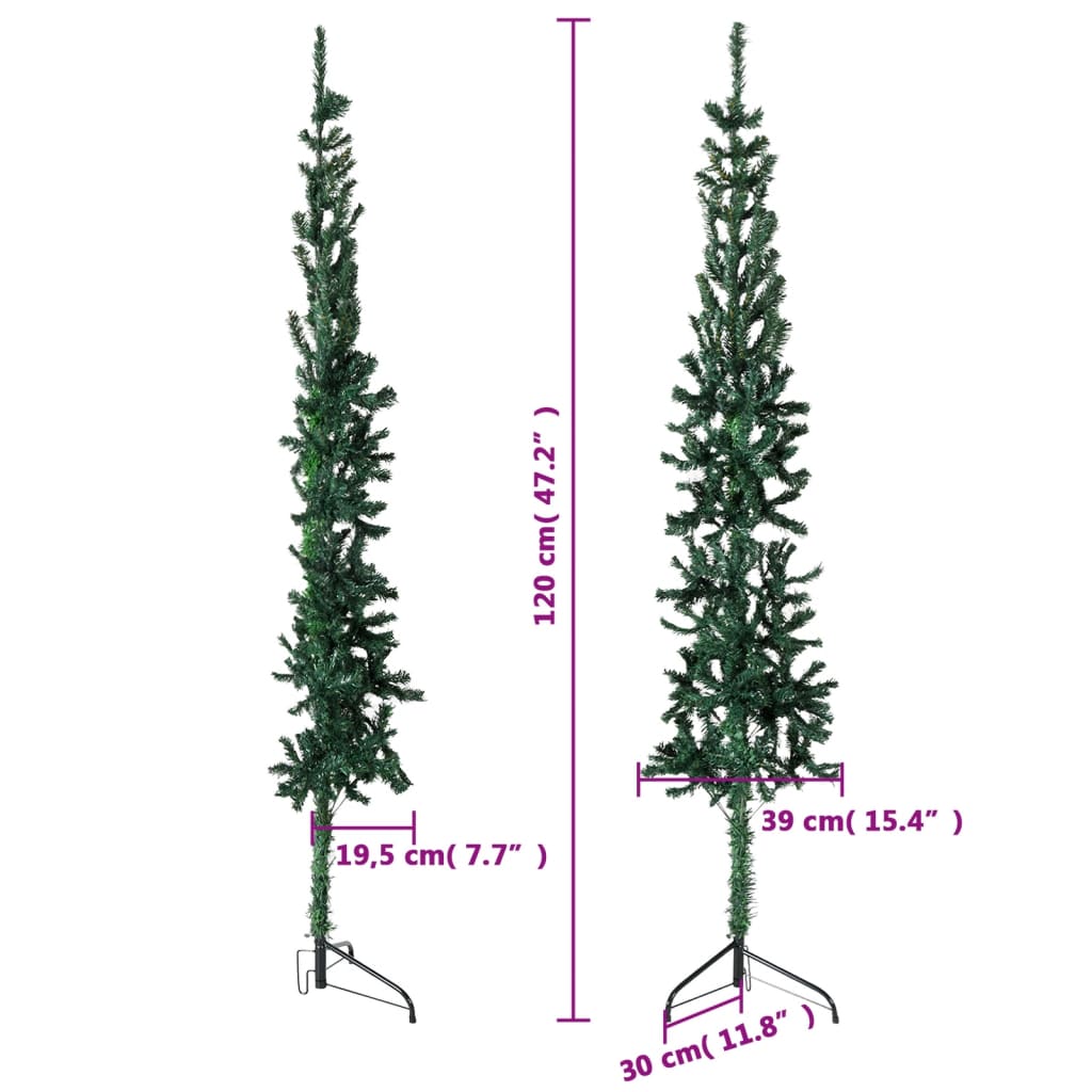 vidaXL Slim Artificial Half Christmas Tree with Stand Green 4 ft