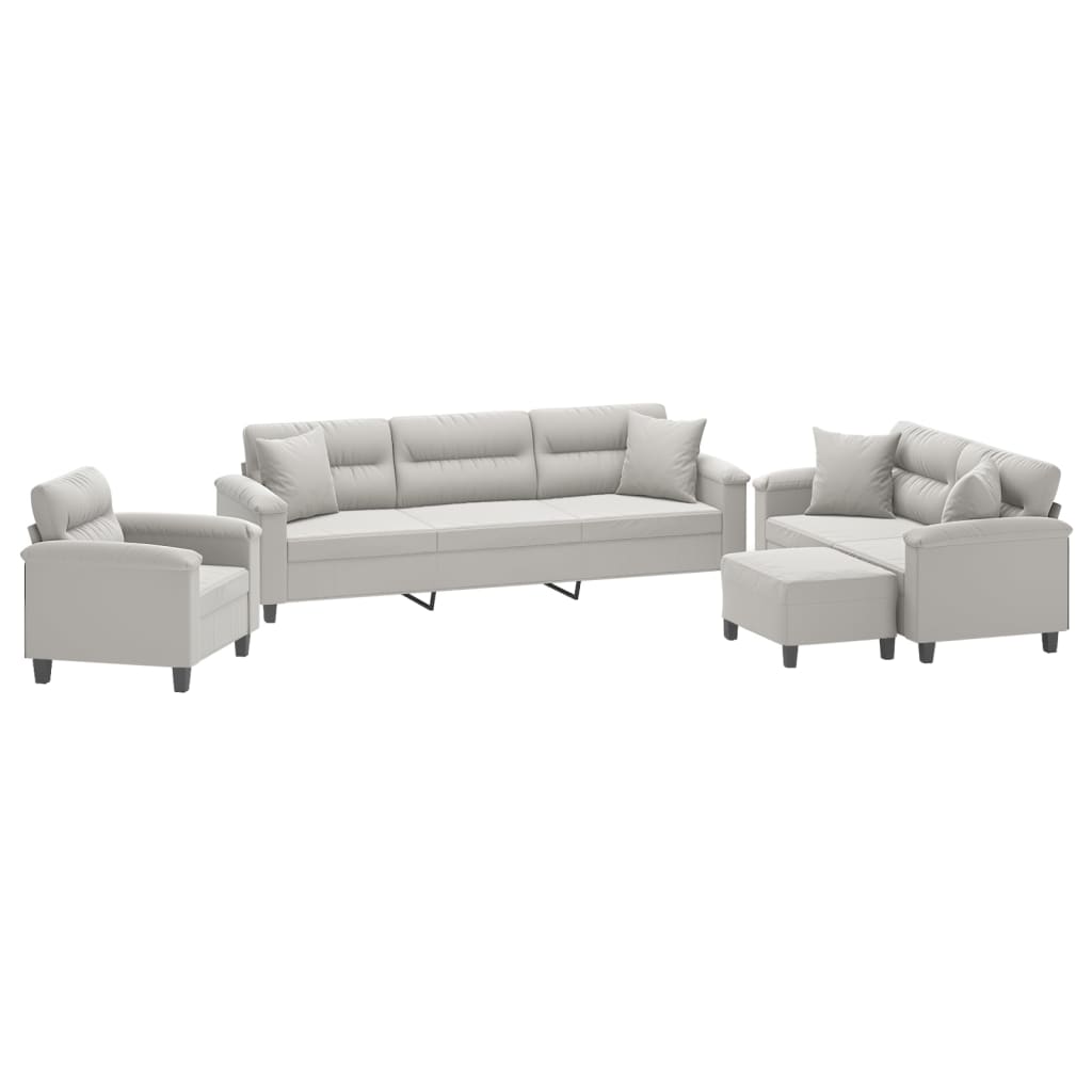 vidaXL 4 Piece Sofa Set with Pillows Light Gray Microfiber Fabric