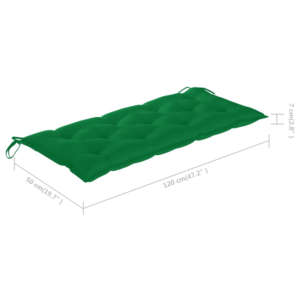 vidaXL Patio Bench with Green Cushion 47.2" Solid Teak Wood