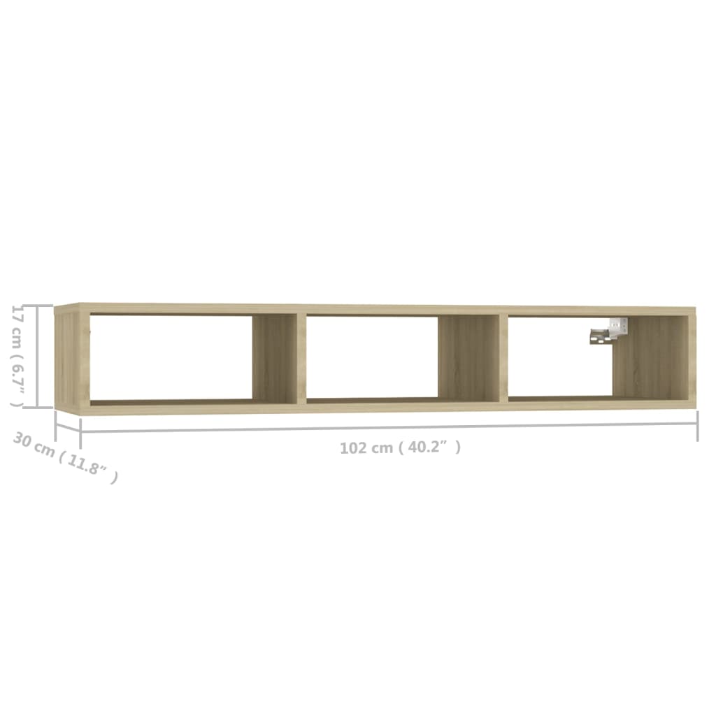 vidaXL Wall Shelf Sonoma Oak 40.2"x11.8"x6.7" Engineered Wood