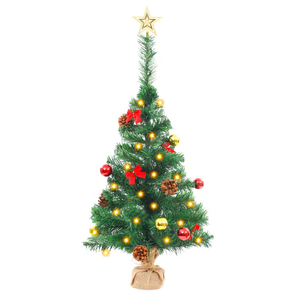 vidaXL Artificial Christmas Tree with Baubles and LEDs Green 25.2"