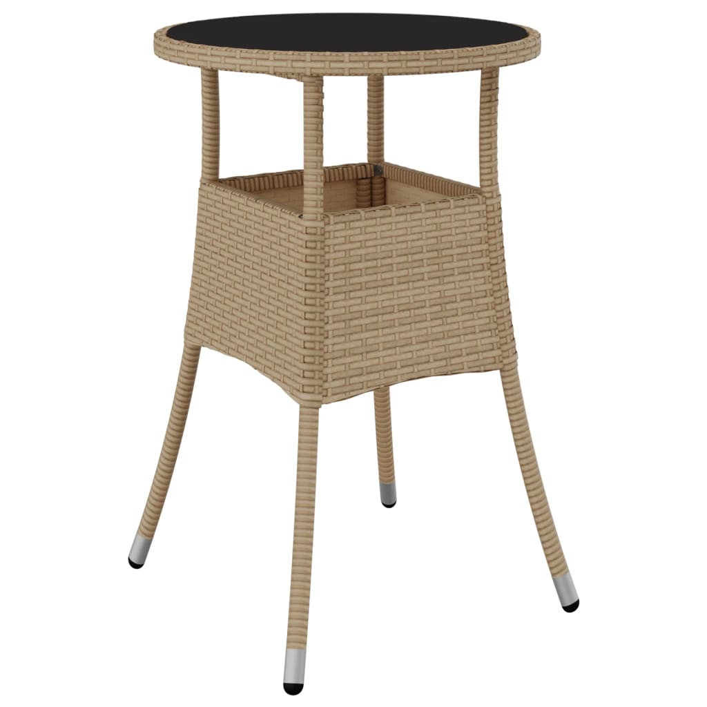 vidaXL Patio Table Ø23.6"x29.5" Tempered Glass and Poly Rattan Beige