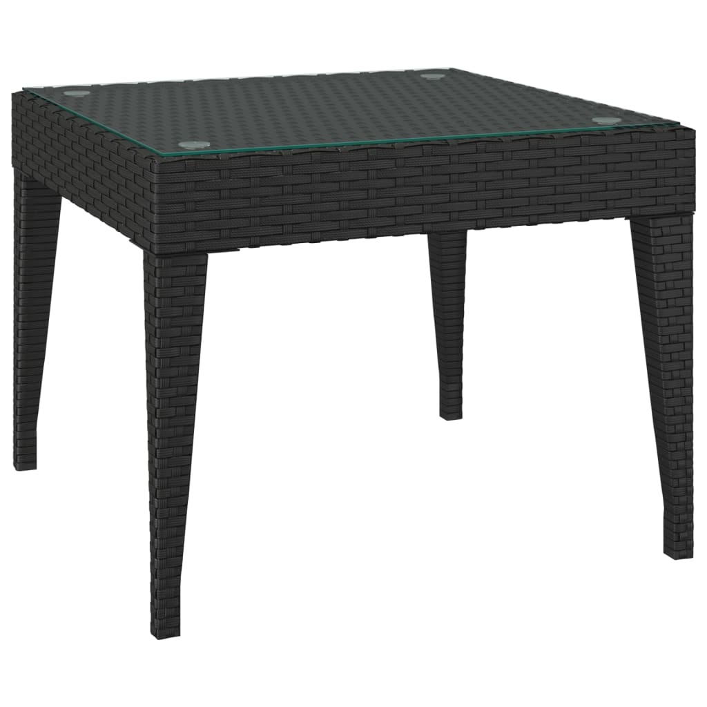 vidaXL Side Table Black 19.7"x19.7"x15" Poly Rattan and Tempered Glass