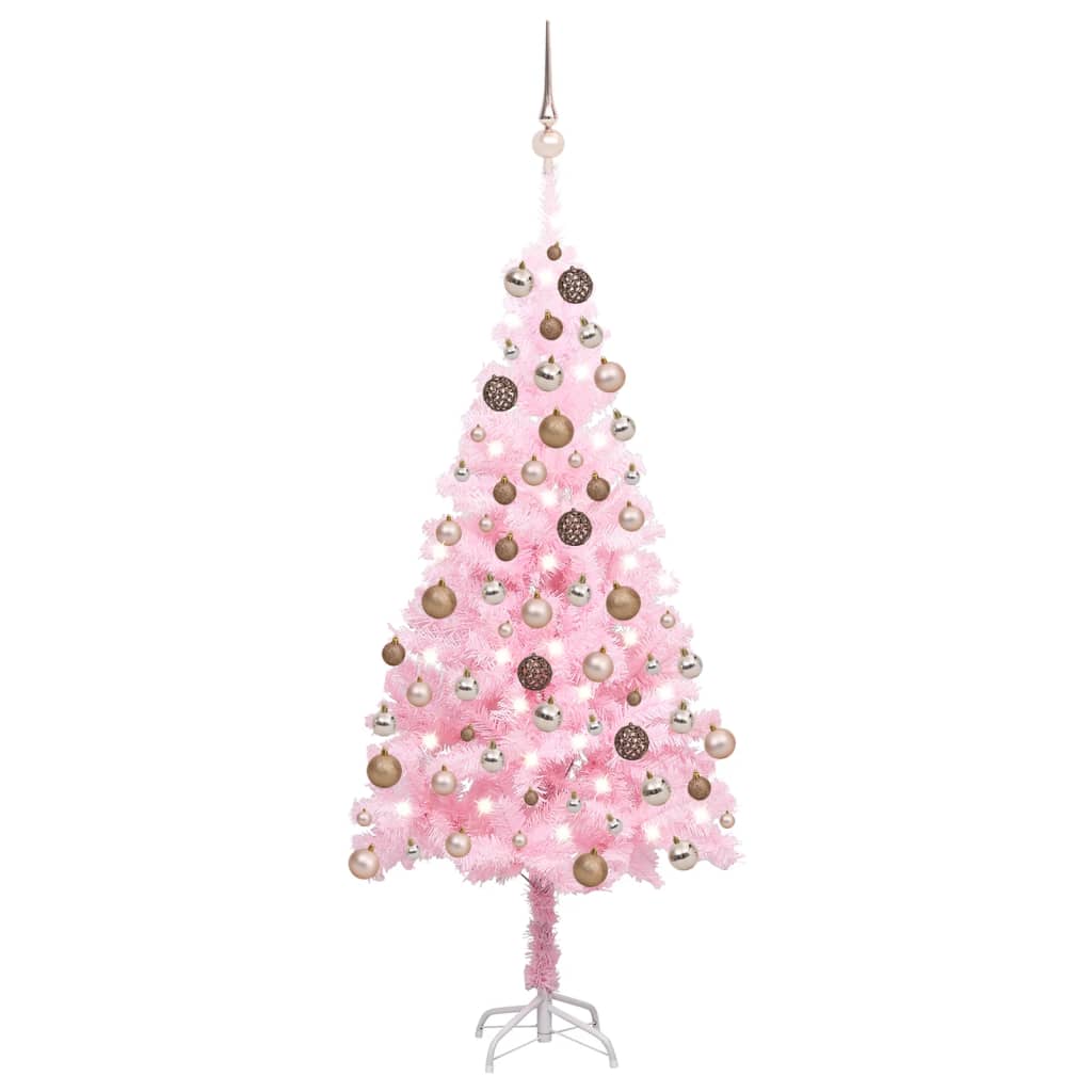 vidaXL Artificial Christmas Tree with LEDs&Ball Set Pink 47.2" PVC (329177+330097)