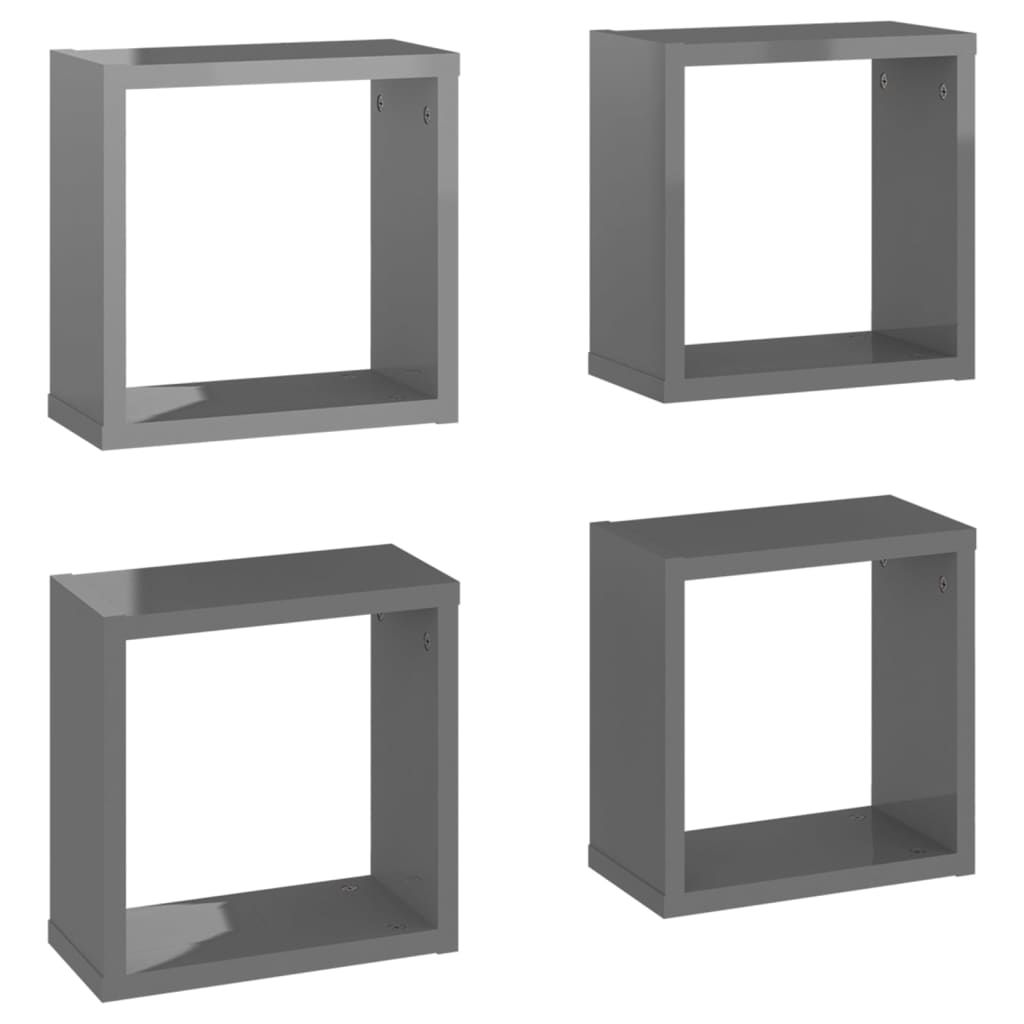 vidaXL Wall Cube Shelves 4 pcs High Gloss Gray 11.8"x5.9"x11.8"