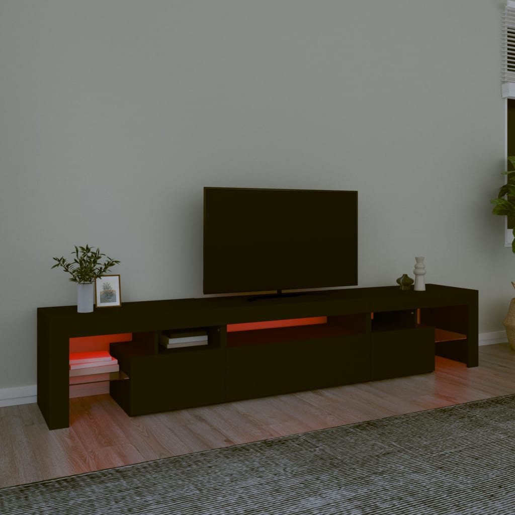 vidaXL TV Stand with LED Lights Black 84.6"x14.4"x15.7"
