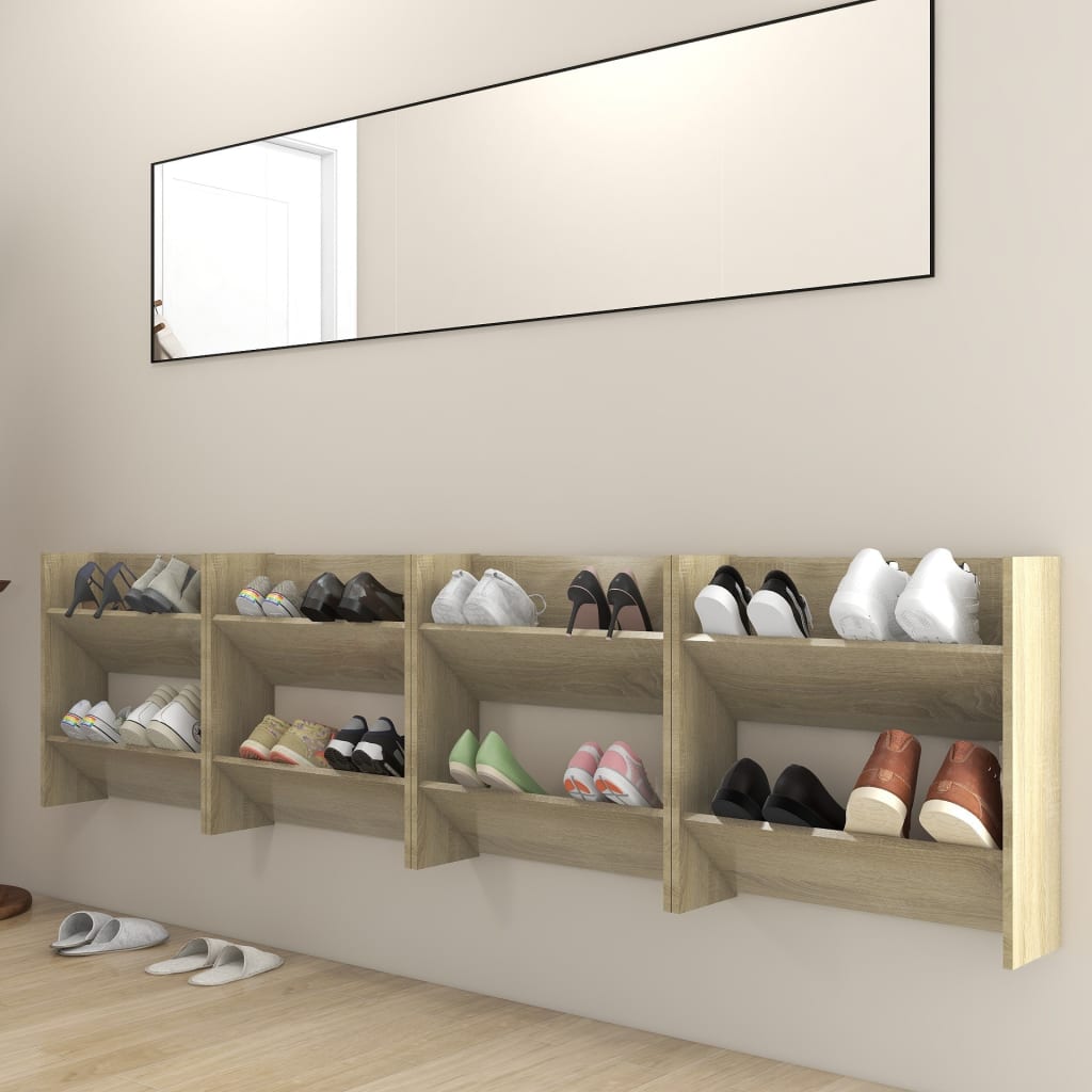 vidaXL Wall Shoe Cabinets 4 pcs Sonoma Oak 23.6"x7.1"x23.6" Engineered Wood