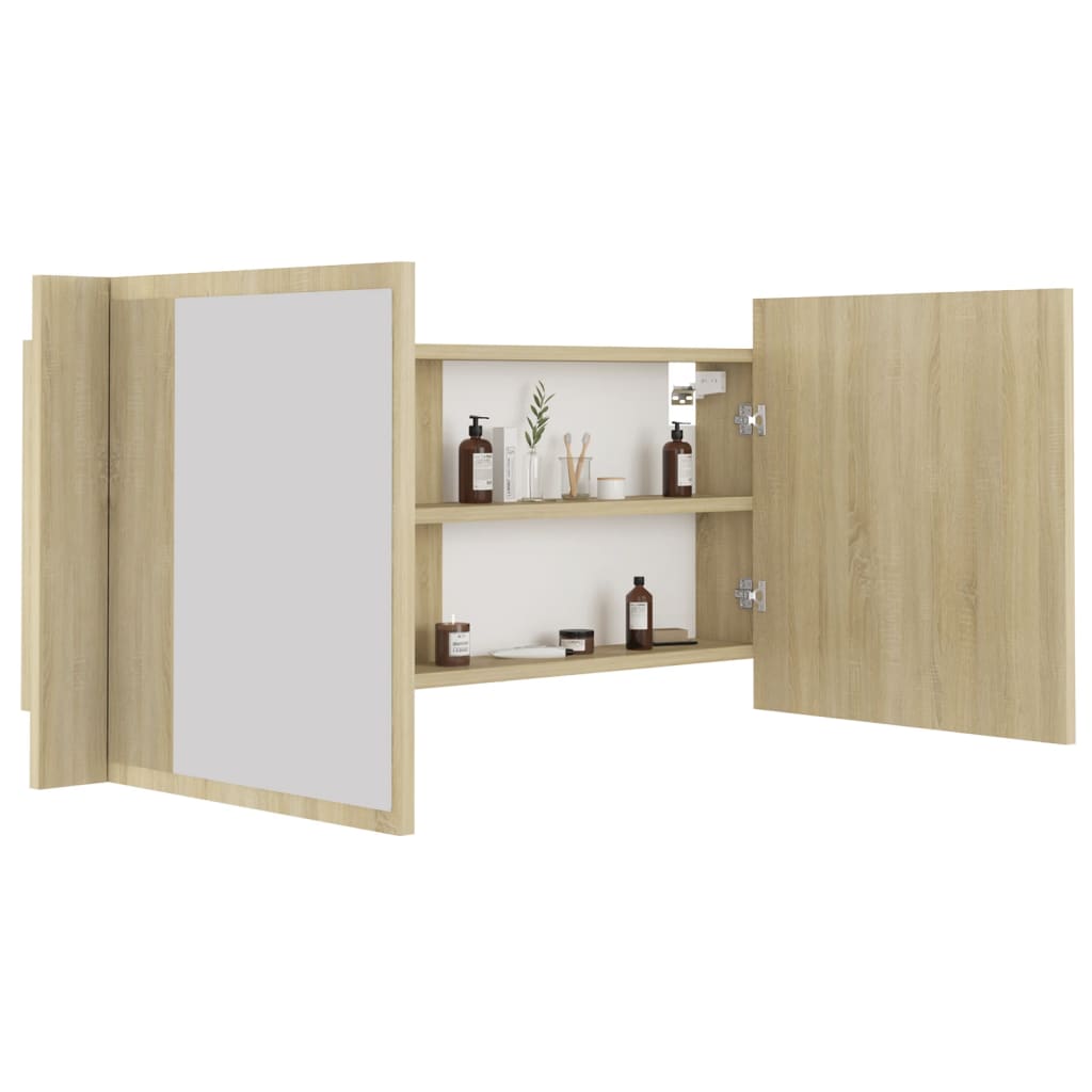 vidaXL LED Bathroom Mirror Cabinet Sonoma Oak 39.4"x4.7"x17.7" Acrylic