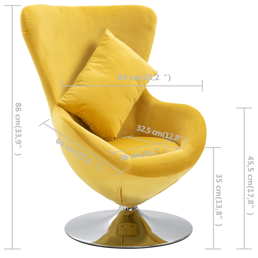 vidaXL Swivel Egg Chair with Cushion Yellow Velvet