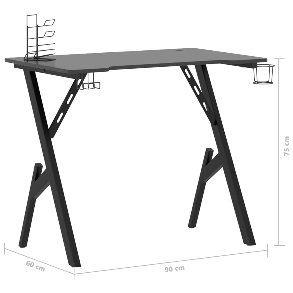 vidaXL Gaming Desk with Y Shape Legs Black 35.4" x 23.6" x 29.5"
