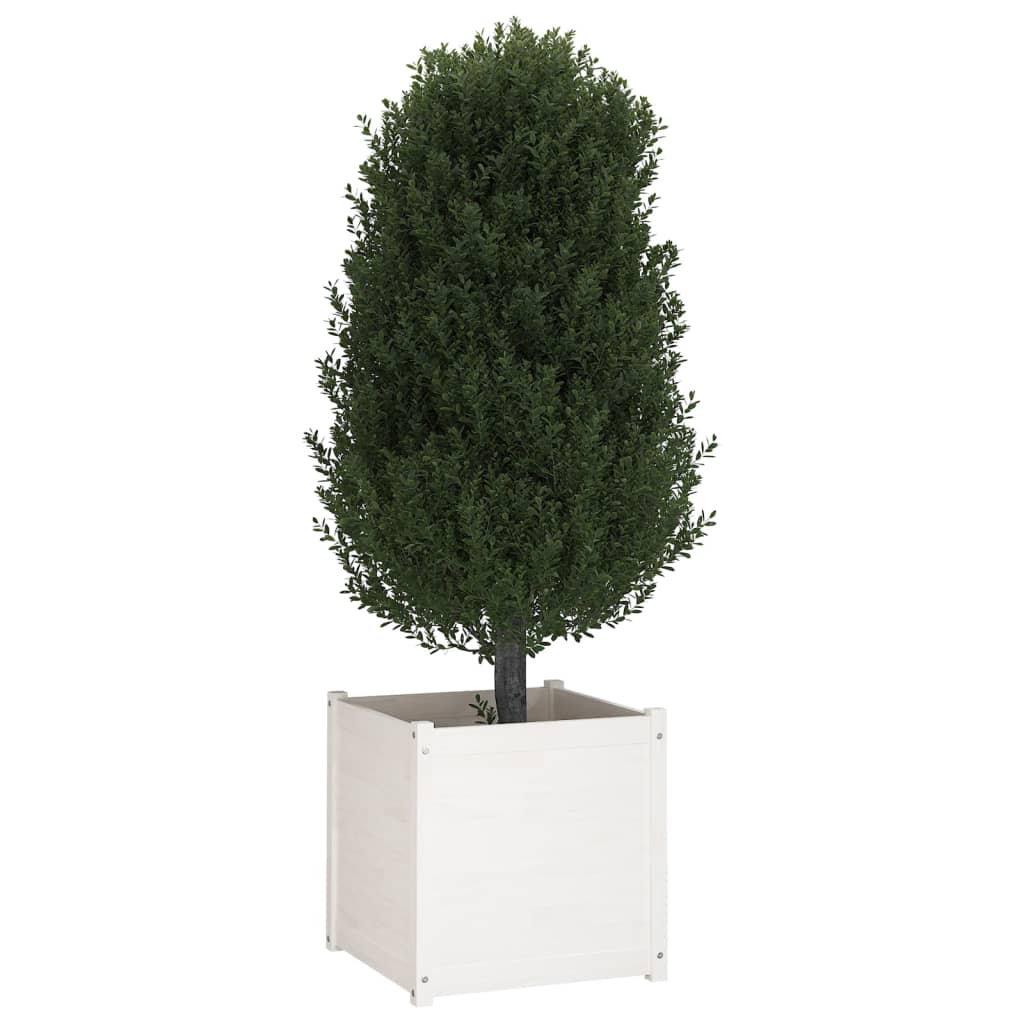 vidaXL Garden Planters 2 pcs White 23.6"x23.6"x23.6" Solid Wood Pine
