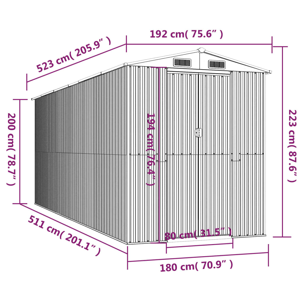 vidaXL Garden Shed Dark Brown 75.6"x205.9"x87.8" Galvanized Steel