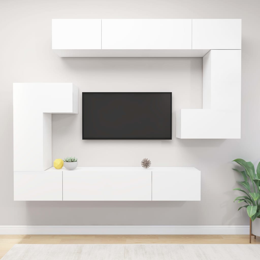 vidaXL 8 Piece TV Stand Set White Engineered Wood