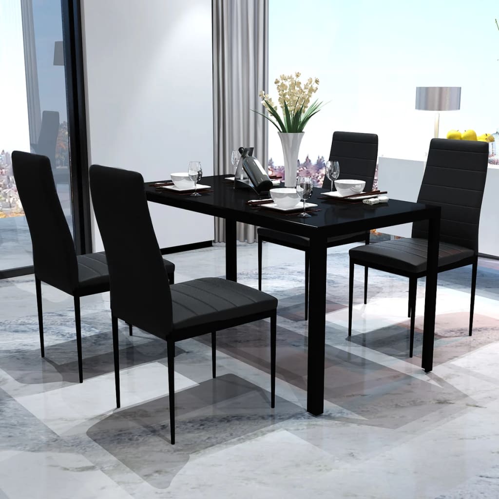 Black Dining Table Set with 4 Chairs Contemporary Design