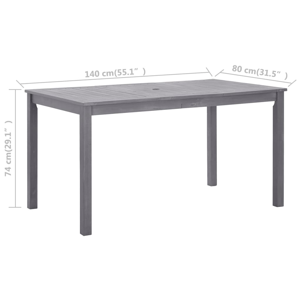 vidaXL Patio Table Gray Wash 55.1"x31.5"x29.1" Solid Acacia Wood