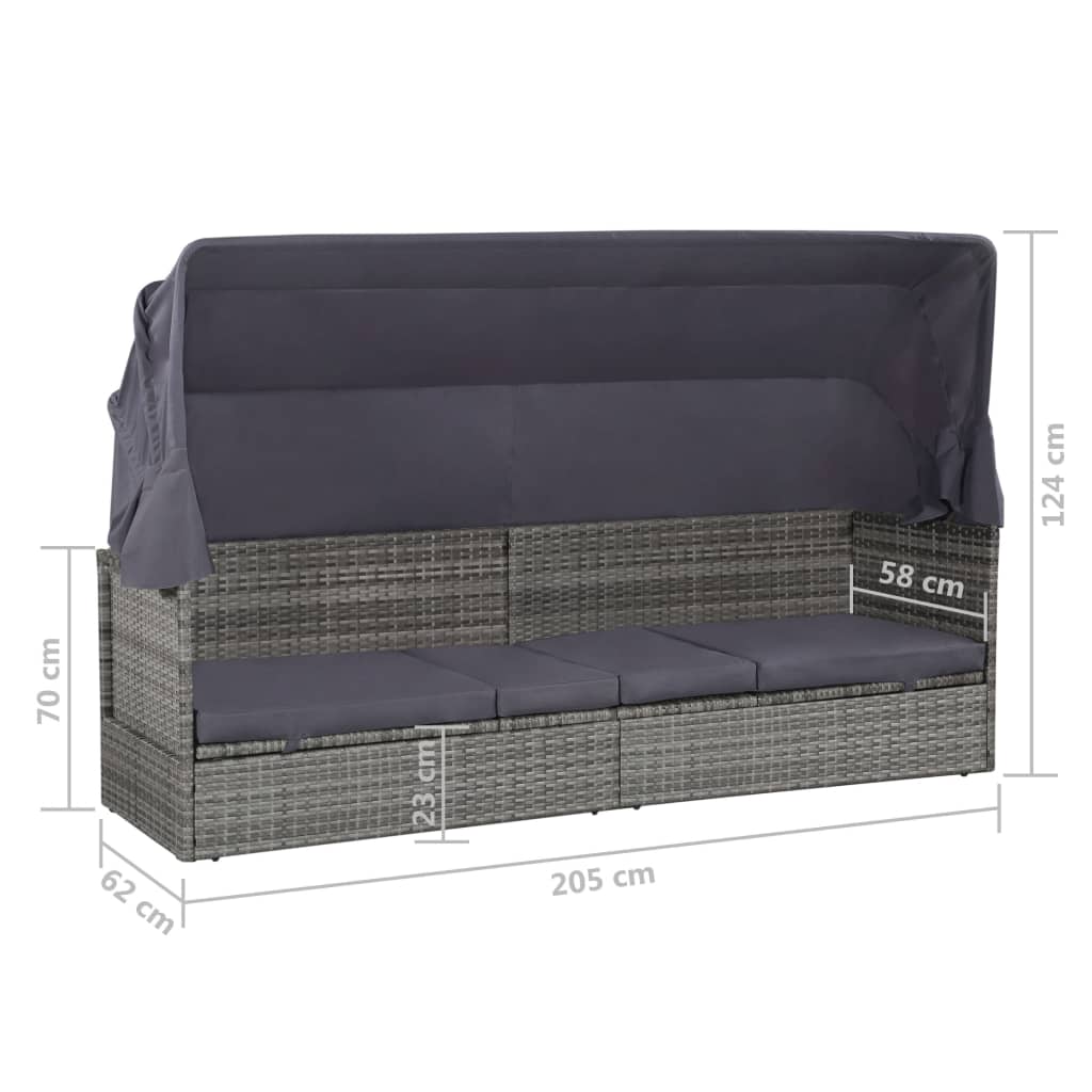 vidaXL Patio Bed with Canopy Gray 80.7"x24.4" Poly Rattan