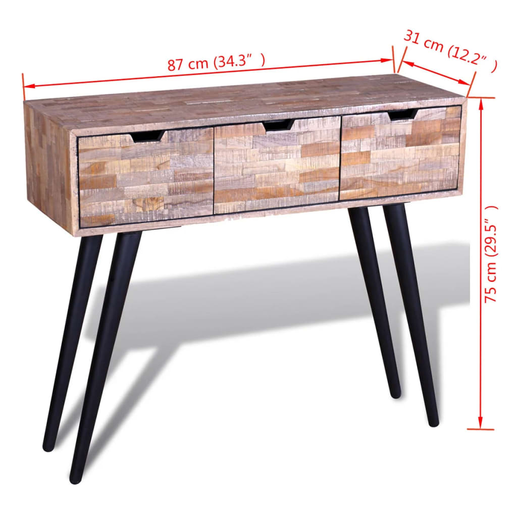 vidaXL Console Table with 3 Drawers Reclaimed Teak Wood