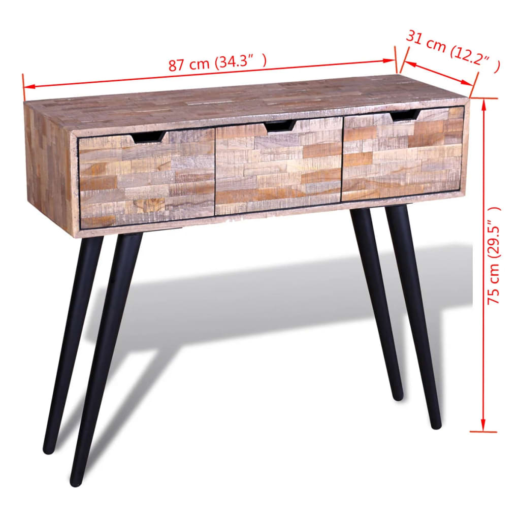 vidaXL Console Table with 3 Drawers Reclaimed Teak Wood | vidaXL.com