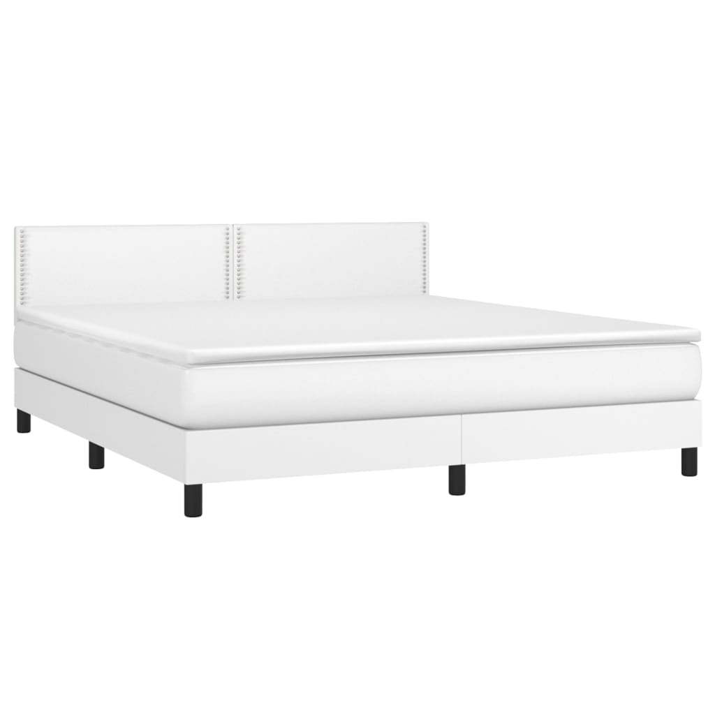 vidaXL Box Spring Bed with Mattress&LED White King Faux Leather