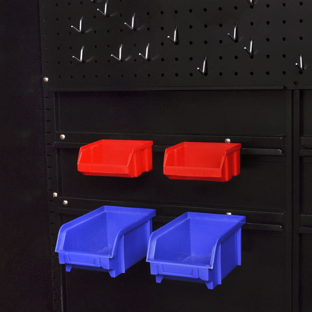 vidaXL Tool Cabinet with 2 Doors Steel 35.4"x15.7"x70.9" Black and Red