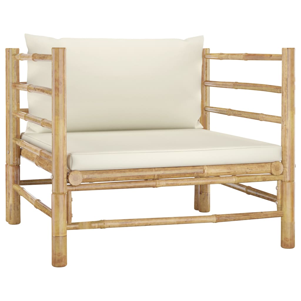 vidaXL Patio Sofa with Cream White Cushions Bamboo