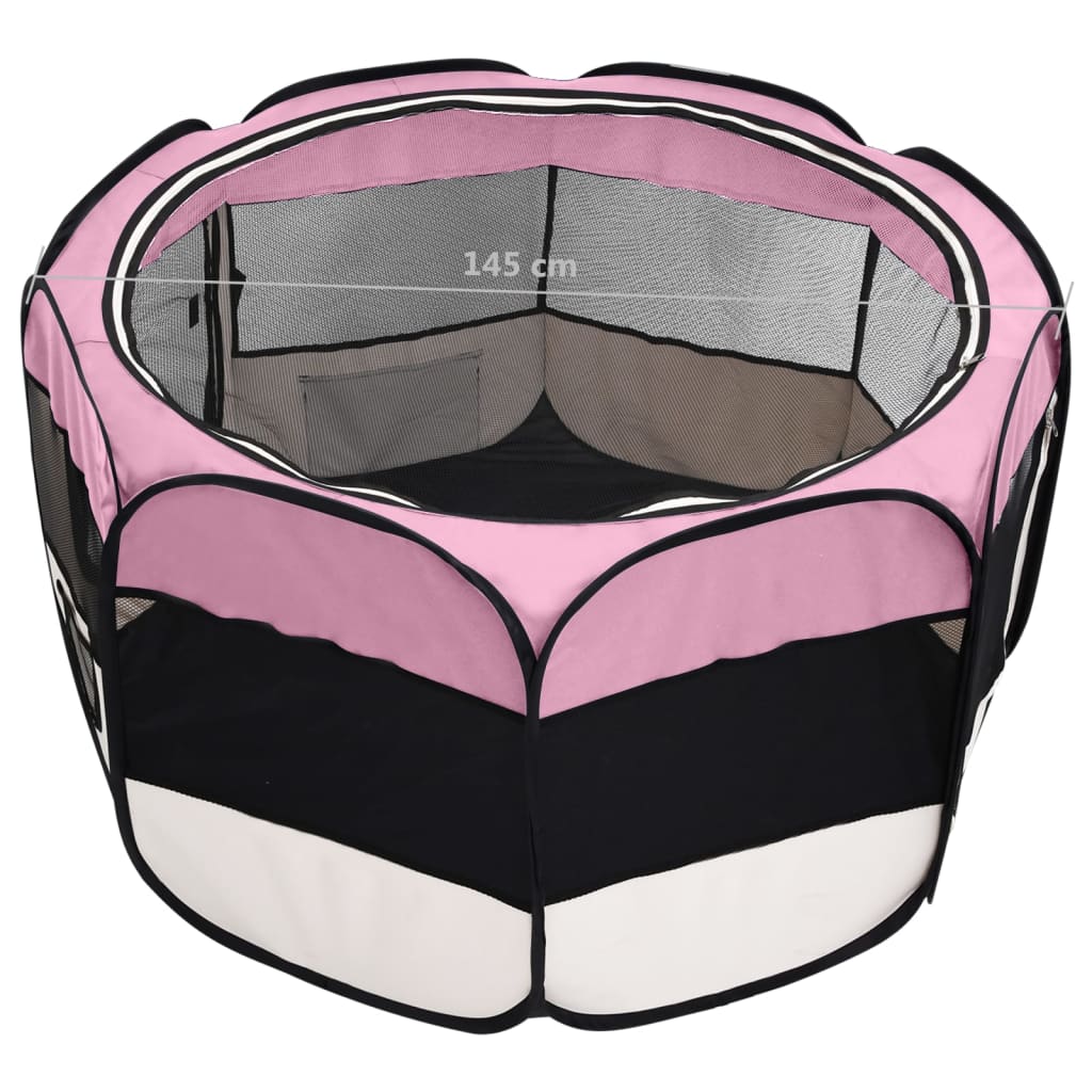 vidaXL Foldable Dog Playpen with Carrying Bag Pink 57.1"x57.1"x24"