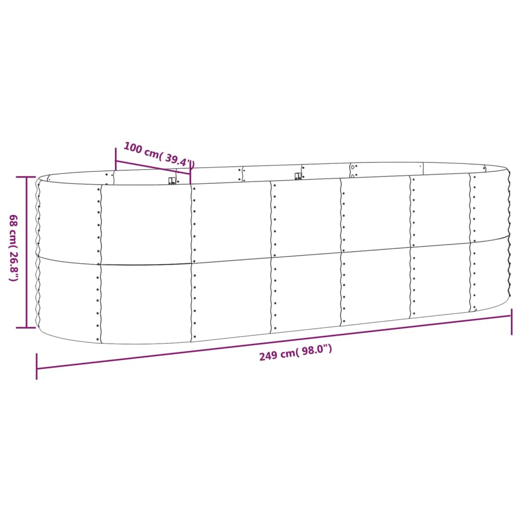 vidaXL Garden Raised Bed Powder-coated Steel 98"x39.4"x26.8" Gray