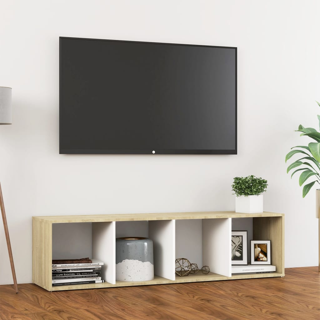vidaXL TV Stand White and Sonoma Oak 56.1"x13.8"x14.4" Engineered Wood