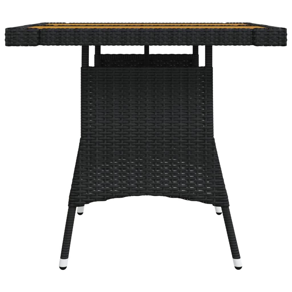 vidaXL Patio Table Black 27.6"x27.6"x28.3" Poly Rattan & Solid Acacia Wood